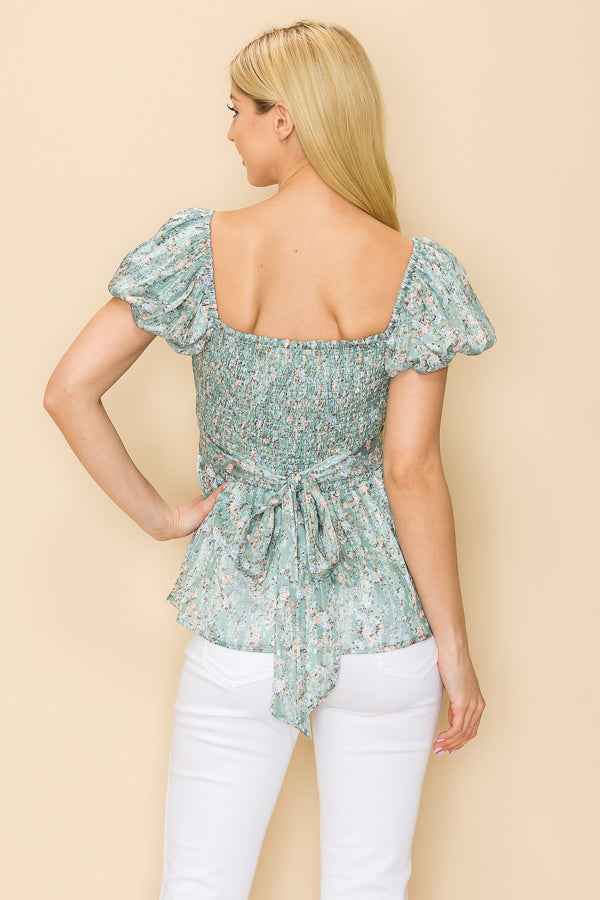 Smocked back ditsy floral print