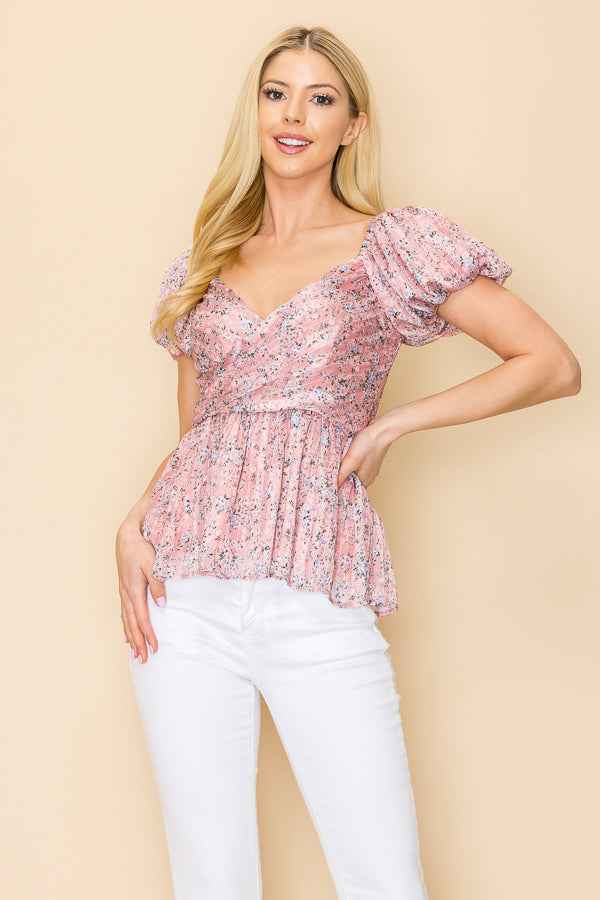 Smocked back ditsy floral print