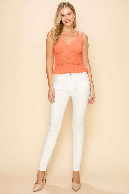 Sleeveless Back Smocking Crop Top