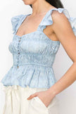 Flounced cap sleeves and hem floral print top