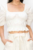 Cotton Square neck puff sleeve smocked crop top