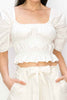 Cotton Square neck puff sleeve smocked crop top