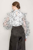 High Neck Long Sleeve Floral Print Frilled Blouse