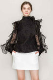 High Neck Long Sleeve Floral Print Frilled Blouse
