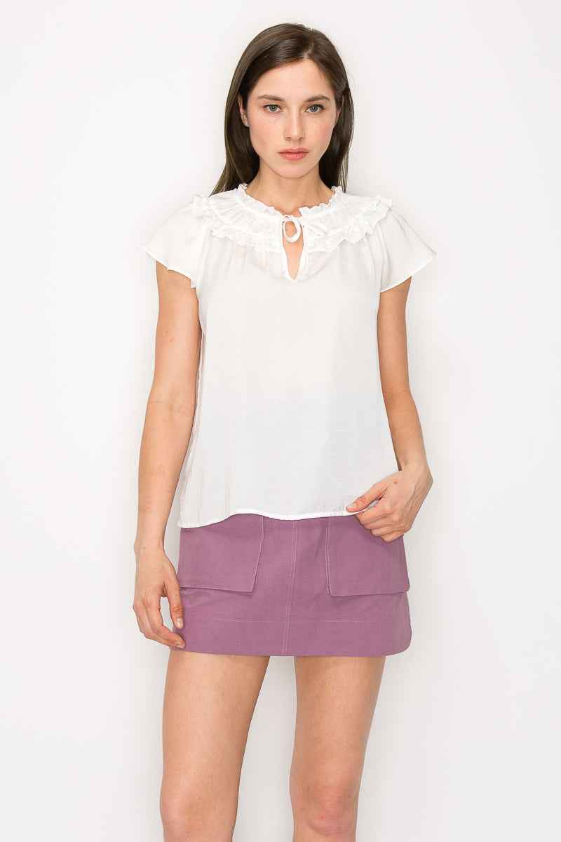 Short sleeves baby doll top with key hole design