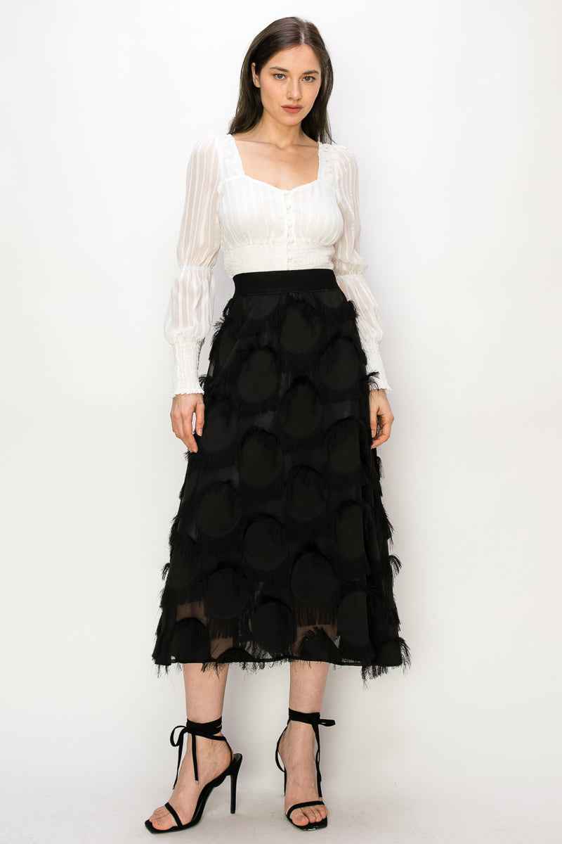 Square Neck Long Sleeve Waist Smocking Stripe Satin Top