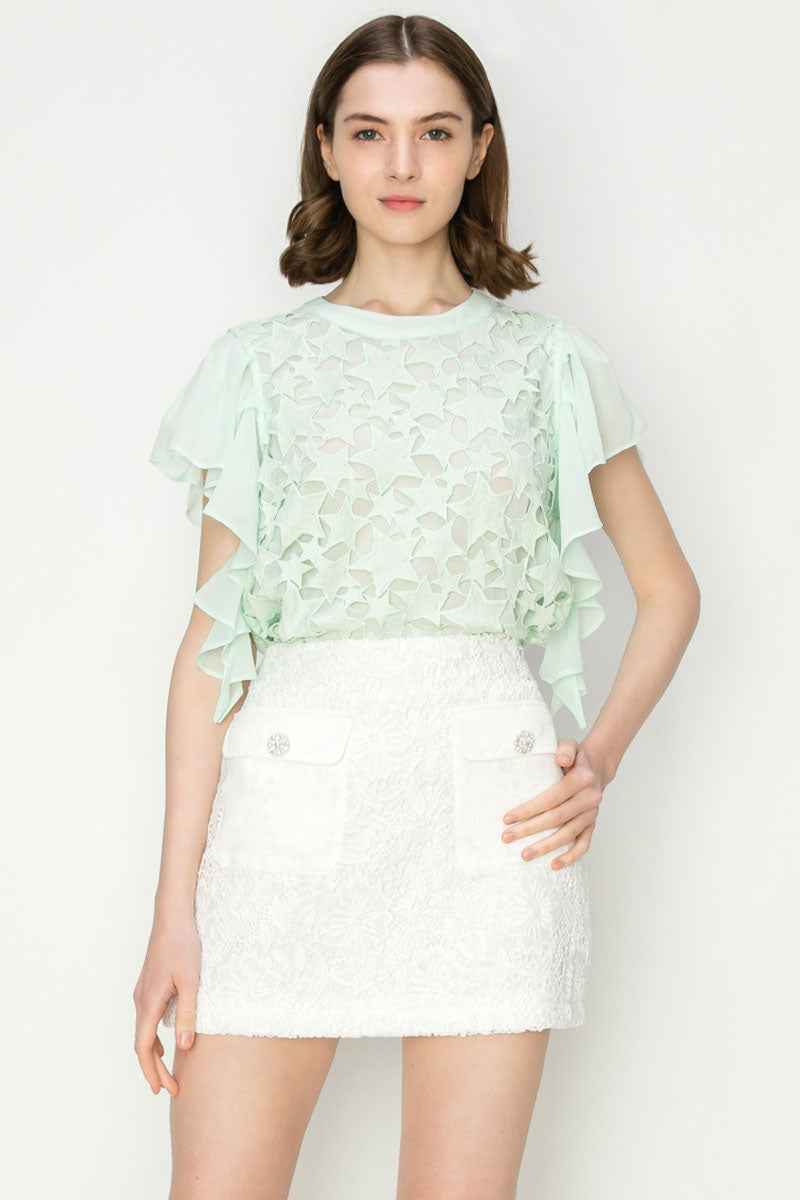 Star Cutwork Butterfly Short Sleeve Top