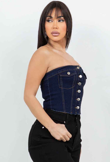Denim Corset Top – Strapless Bustier Style