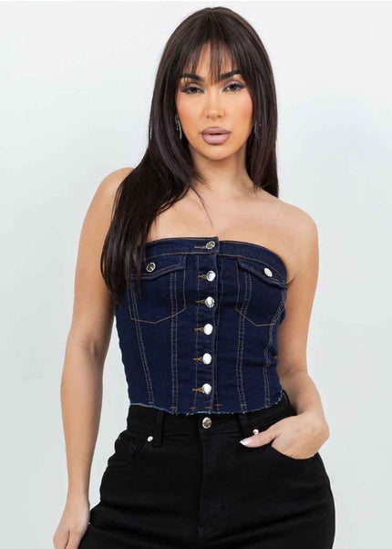 Denim Corset Top – Strapless Bustier Style