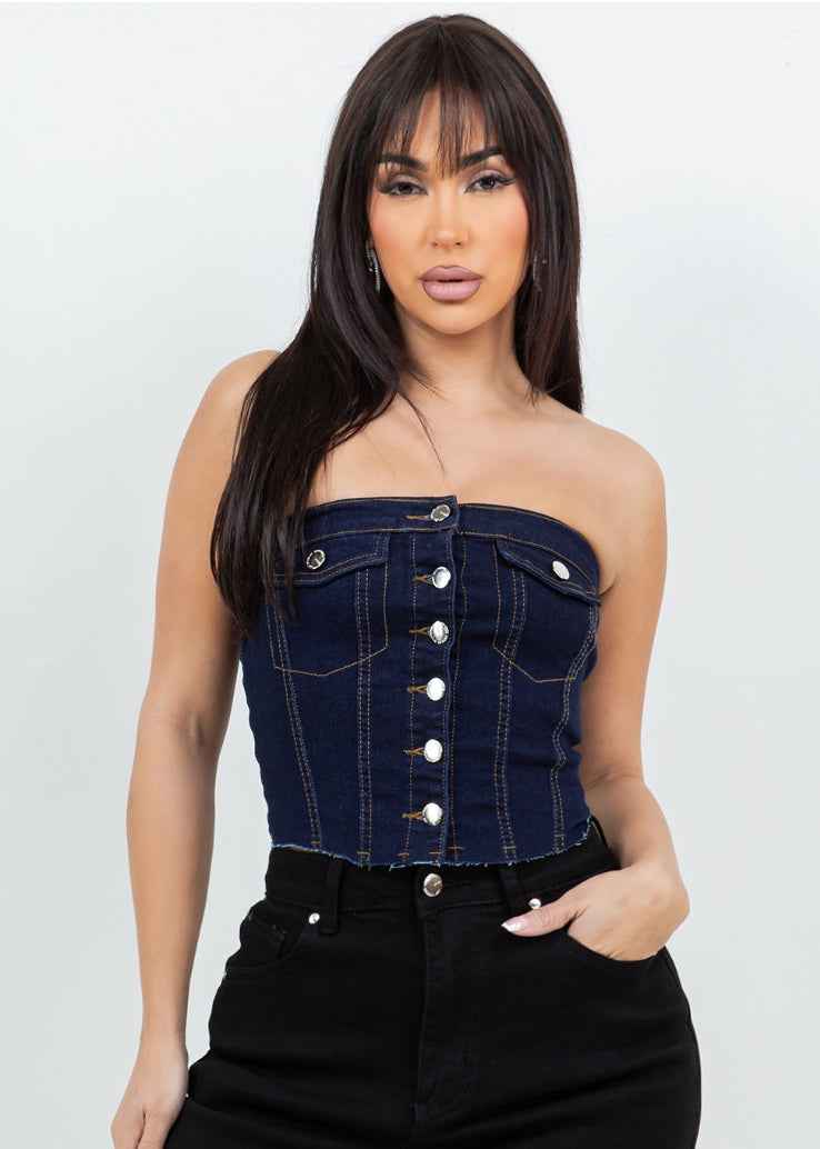 Denim Corset Top – Strapless Bustier Style
