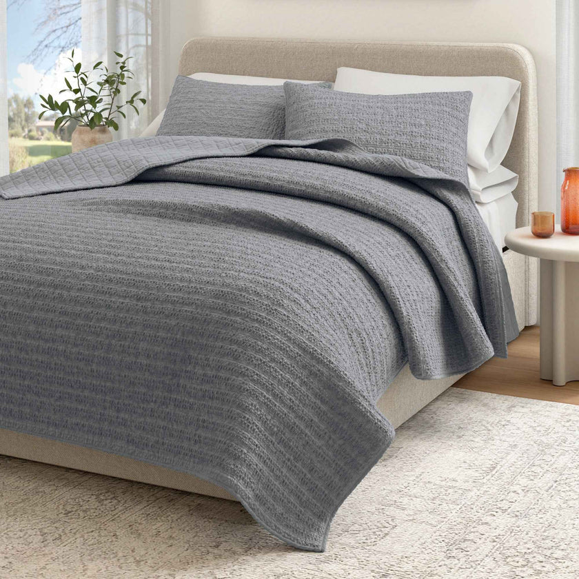 100% Cotton Honeycomb Waffle Garment Washed Quilt Set - Genevieve Collection
