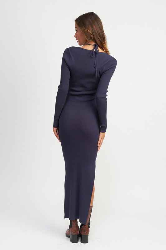 Emory Park long sleeve halter maxi dress with a back slit for a stylish and elegant look