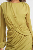 Emory Park long sleeve ruched mini dress in olive green with elegant draping and contemporary style