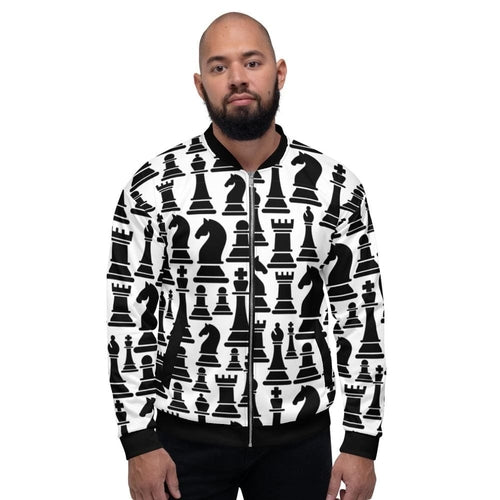 Mens Jacket - Black And White Chess Style Bomber Jacket - Pikemla