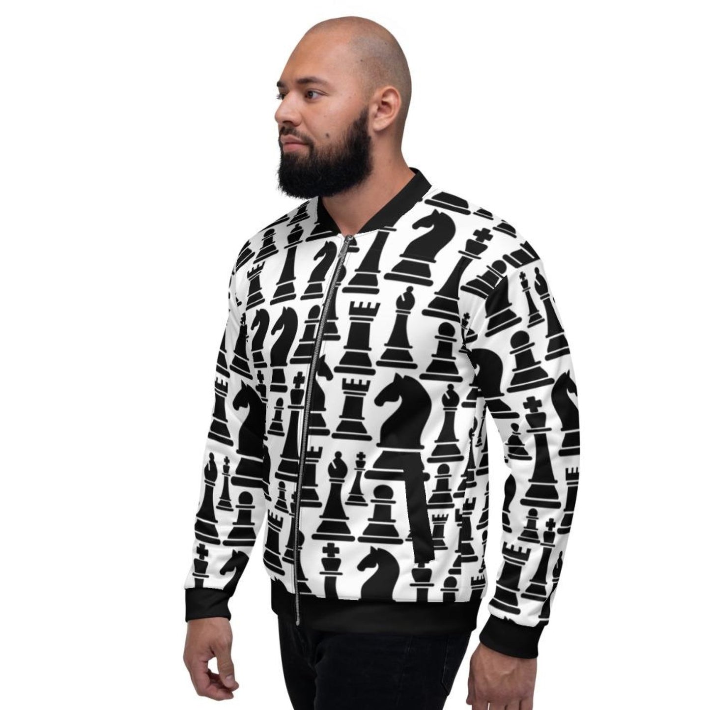 Mens Jacket - Black And White Chess Style Bomber Jacket - Pikemla