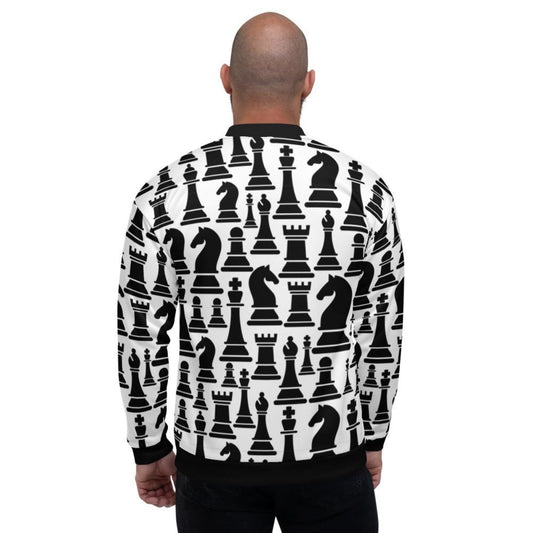 Mens Jacket - Black And White Chess Style Bomber Jacket - Pikemla