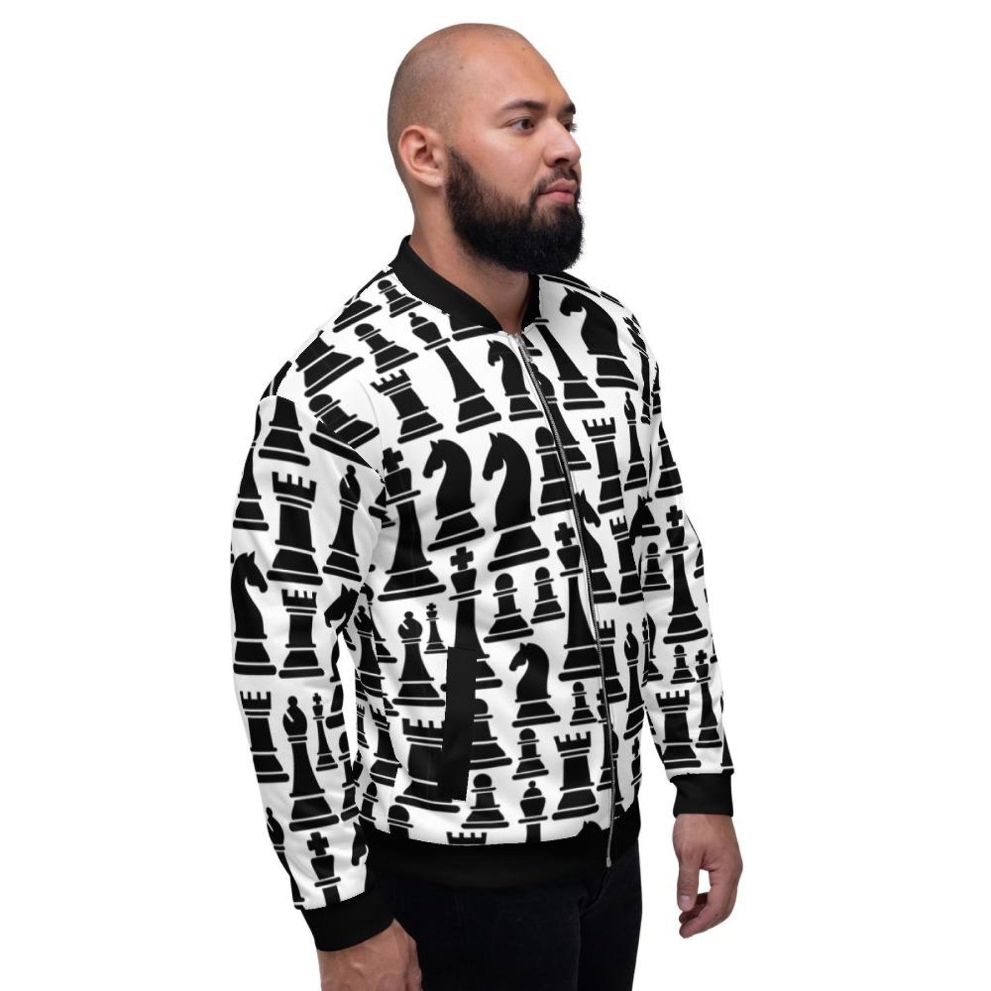 Mens Jacket - Black And White Chess Style Bomber Jacket - Pikemla