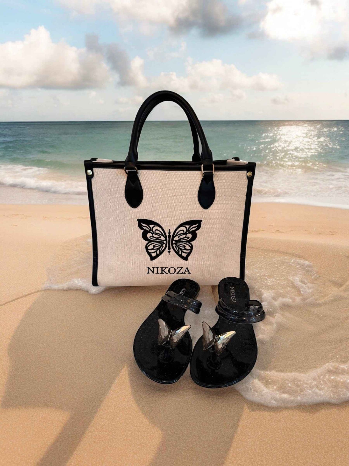 NINA black gel beach sandals