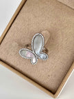 .925 Silver Ring w/ Mother Of Pearl Butterfly encrusted with Cubic Zirconia Jewelry