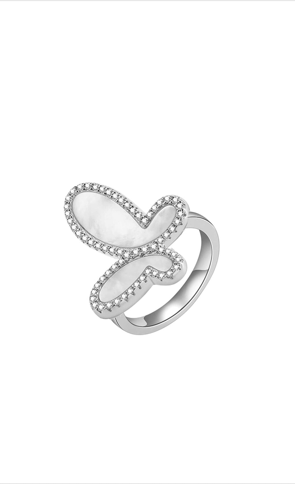 .925 Silver Ring w/ Mother Of Pearl Butterfly encrusted with Cubic Zirconia Jewelry