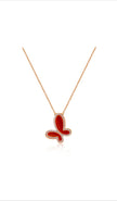Red Agate w/ 18k Gold & Cubic Zirconia Butterfly Necklace Jewelry