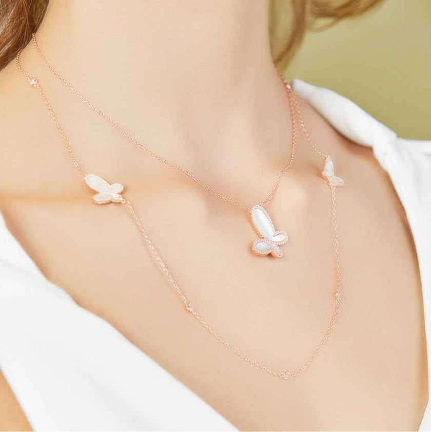 Red Agate w/ 18k Gold & Cubic Zirconia Butterfly Necklace Jewelry