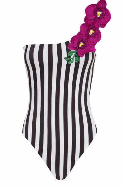 Vanda - StripeOne Shoulder Style Swimsuit