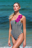 Vanda - StripeOne Shoulder Style Swimsuit
