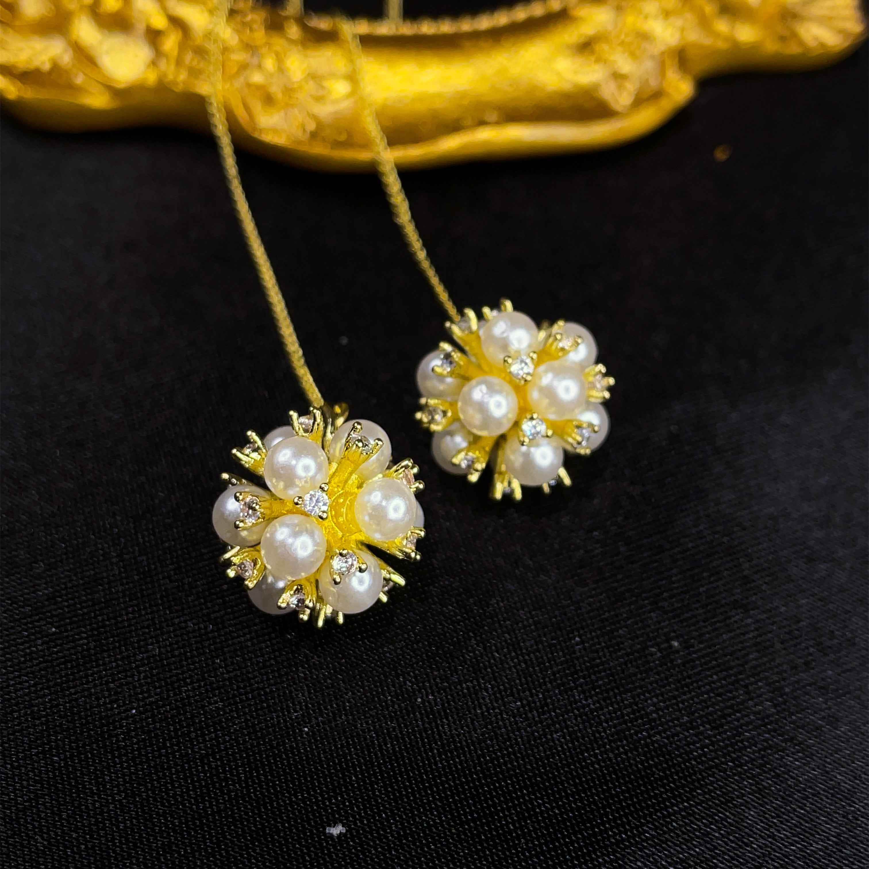 Pearl Pom Pom Ear Threader Earrings