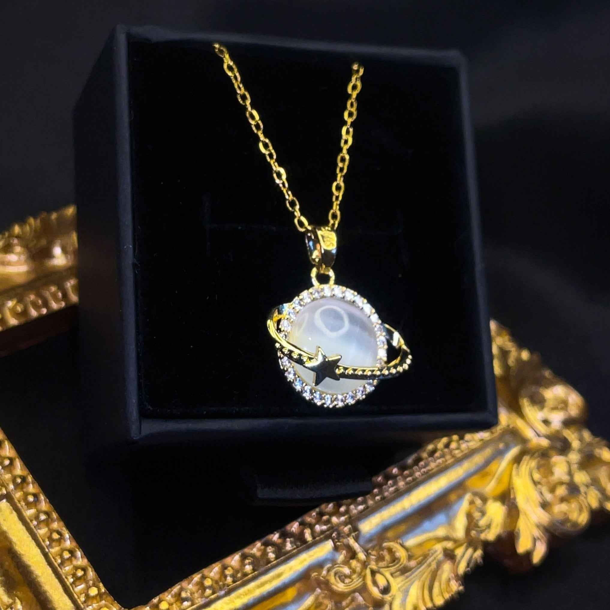 Planet Saturn Opal Necklace