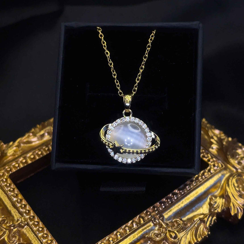 Planet Saturn Opal Necklace