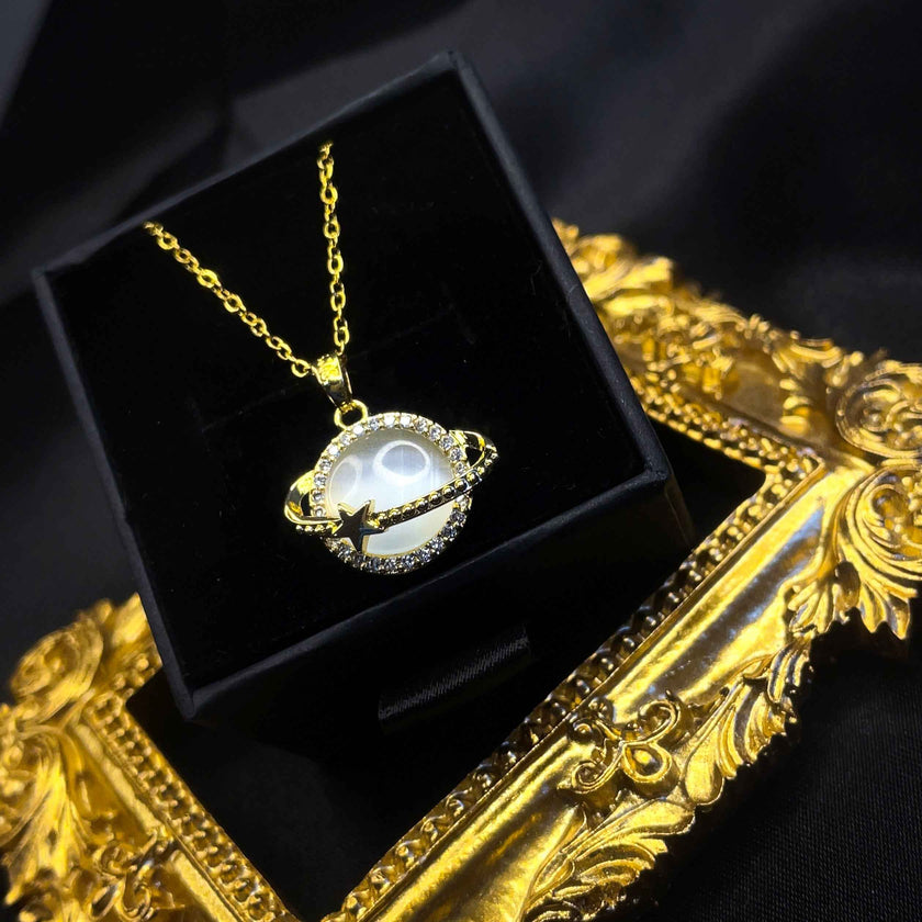 Planet Saturn Opal Necklace