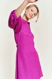 Jade By Jane Plus Size Button Down Dress in vibrant pink with puff sleeves for a stylish look