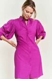 Jade By Jane plus size button down dress in vibrant pink with puff sleeves for a stylish look