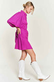 Jade By Jane plus size button down dress in vibrant pink with stylish puff sleeves