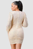 CHIC SEQUIN FRONT DRAWSTRING BISHOP LONG SLEEVE MINI DRESS