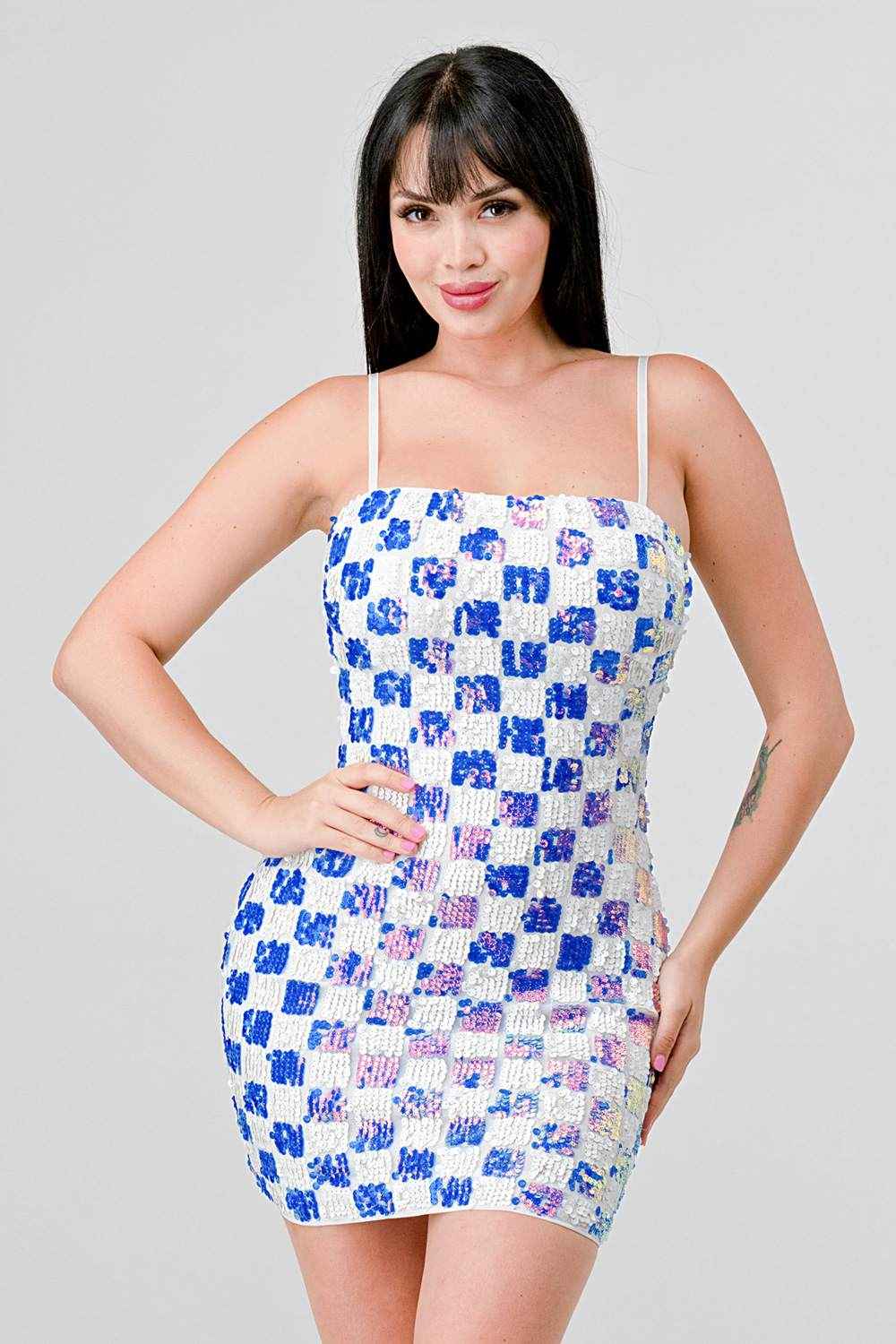 LUXE CHECK PATTERN SEQUINS