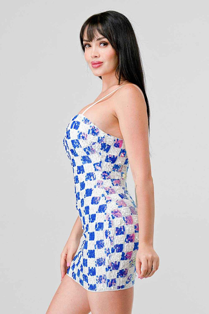 LUXE CHECK PATTERN SEQUINS
