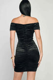 Shiny Velvet Off-Shoulder Ruched Mini Dress
