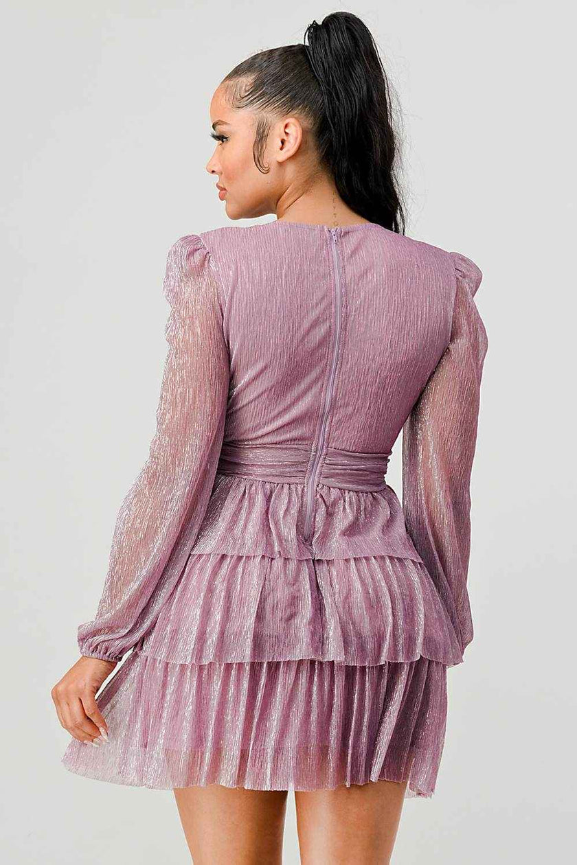 Lux Fantasy Glitter Mini Dress - Deep V-Neck & Tiered Ruffle Skirt