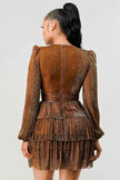 Lux Fantasy Glitter Mini Dress - Deep V-Neck & Tiered Ruffle Skirt