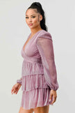 Lux Fantasy Glitter Mini Dress - Deep V-Neck & Tiered Ruffle Skirt