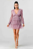 Lux Fantasy Glitter Mini Dress - Deep V-Neck & Tiered Ruffle Skirt