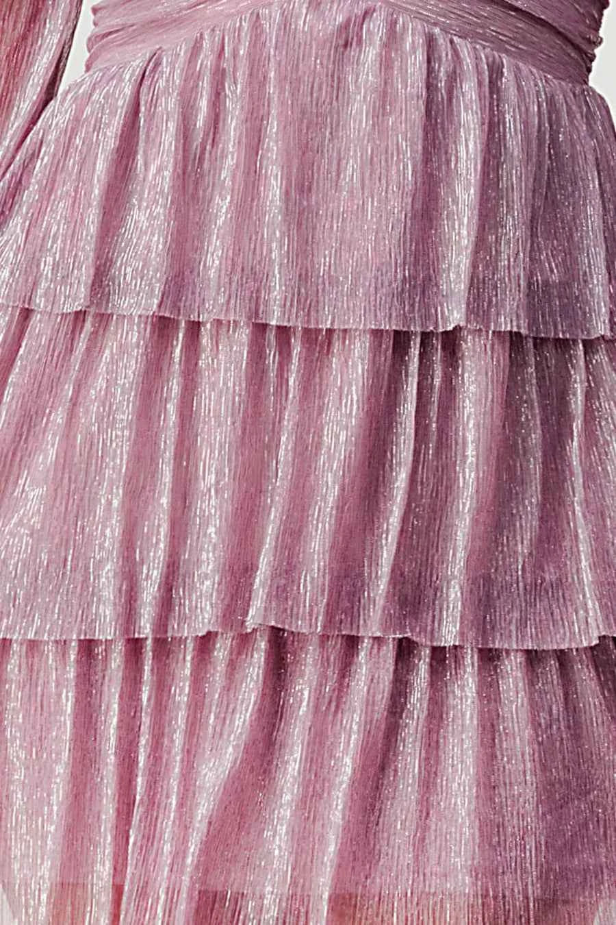 Lux Fantasy Glitter Mini Dress - Deep V-Neck & Tiered Ruffle Skirt