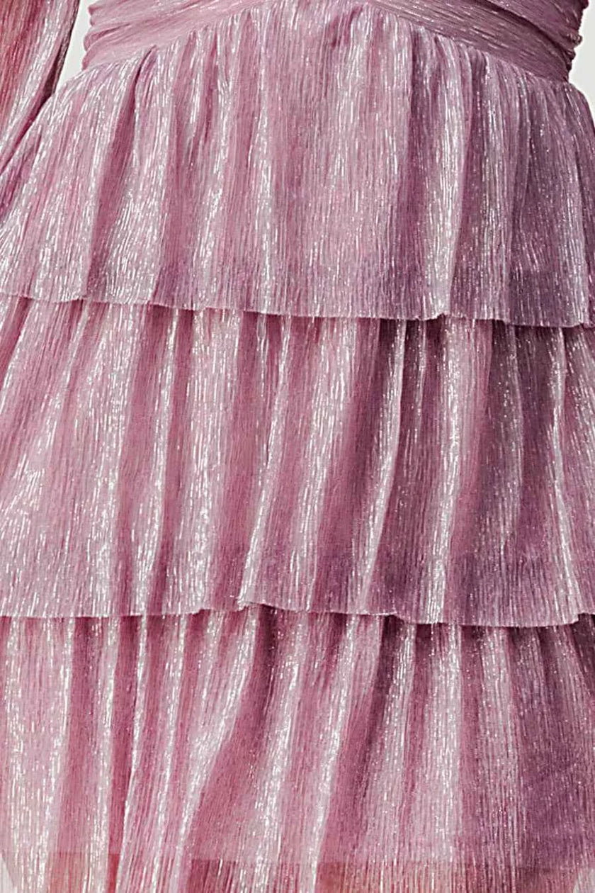 Lux Fantasy Glitter Mini Dress - Deep V-Neck & Tiered Ruffle Skirt
