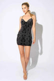 GLAM VELVET GLITTER DRAWSTRING BACK MINI DRESS