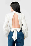 LUXE SEQUINS TEXTURE SATIN OPEN BACK TIE CROPPED TOP