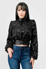 LUXE SEQUINS TEXTURE SATIN OPEN BACK TIE CROPPED TOP