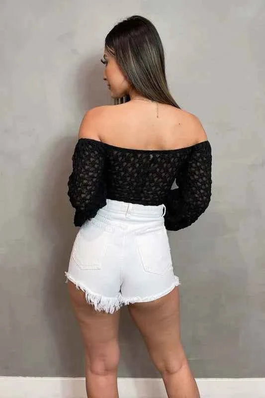 LUXE SHEER LACE OFF SHOULDER LONG SLEEVE BODYSUIT