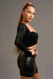 Rhinestone Ruched Sweetheart Crop Top